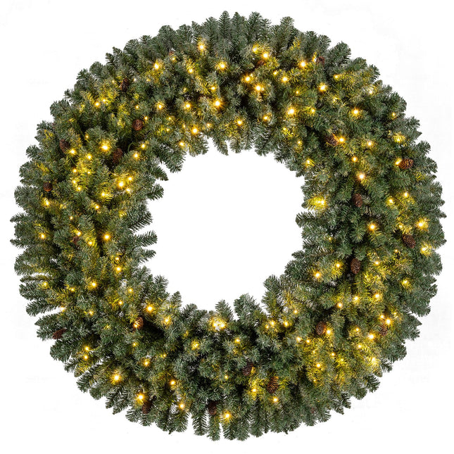 Goplus 60 Inch Large Pre-Lit Christmas Wreath with 24 Pine Cones