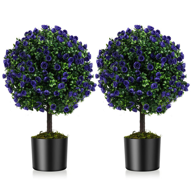 Goplus 22inch Artificial Purple Rose Topiary Ball Tree Fake Evergreen Boxwood Topiary