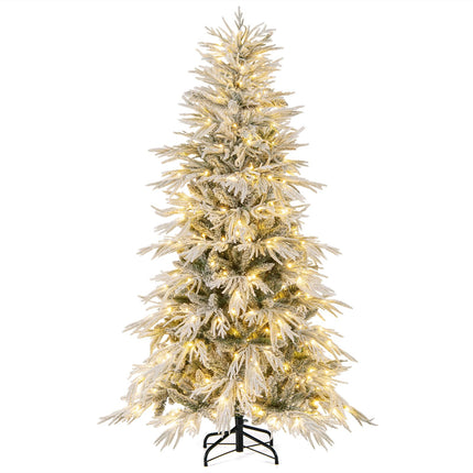 Goplus 6ft / 7ft / 8ft Pre-Lit Snow Flocked Christmas Tree with PE & PVC Mixed Branch Tip
