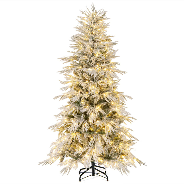 Goplus 6ft / 7ft / 8ft Pre-Lit Snow Flocked Christmas Tree with PE & PVC Mixed Branch Tip