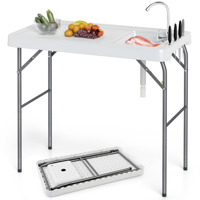 Goplus 42.5 Inch Portable Camping Sink Table with Rotatable Faucet & Drainage Hose