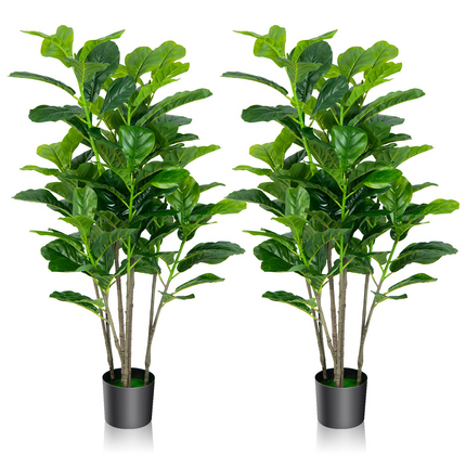 Goplus Fake Fiddle Leaf Fig Tree, 2-Pack 51'' Tall Artificial Tree Greenery Plants in Pots W/100 Leaves - GoplusUS
