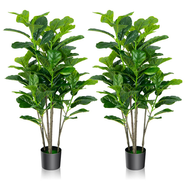 Goplus Fake Fiddle Leaf Fig Tree, 2-Pack 51'' Tall Artificial Tree Greenery Plants in Pots W/100 Leaves - GoplusUS