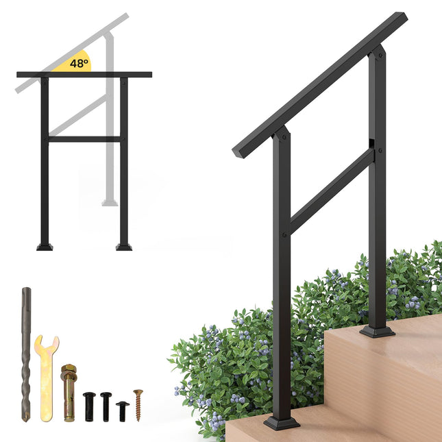 Goplus Handrail for Outdoor Steps Metal Hand Rail Fits 0-2 Steps