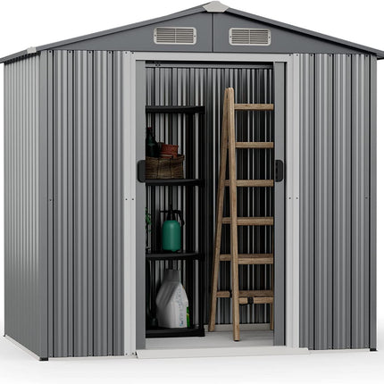 Goplus 6' x 4' Outdoor Storage Shed, Weather-Resistant Galvanized Metal Tool House