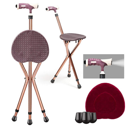 Adjustable Folding Cane Seat, Aluminum Alloy Crutch Chair with LED Light and Retractable 3 Legs - GoplusUS