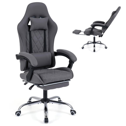 Goplus Ergonomic Gaming Chair with Footrest Lumbar Support Linkage Armrests & Detachable Headrest