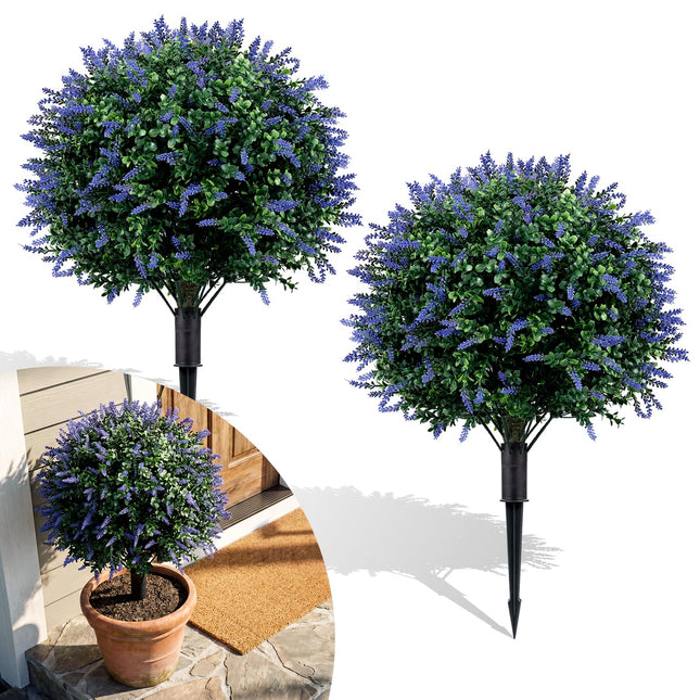 Goplus 2 Pack Artificial Trees 27.5" Faux Floral Shrubs with Ground Spikes