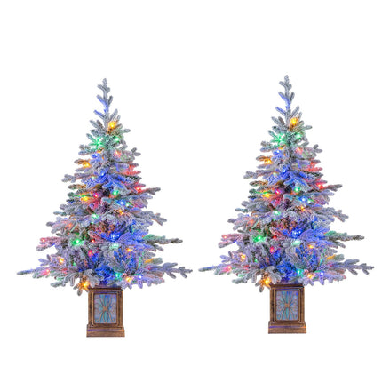 Goplus 4 FT Pre-Lit Snow Flocked Christmas Tree for Entrances