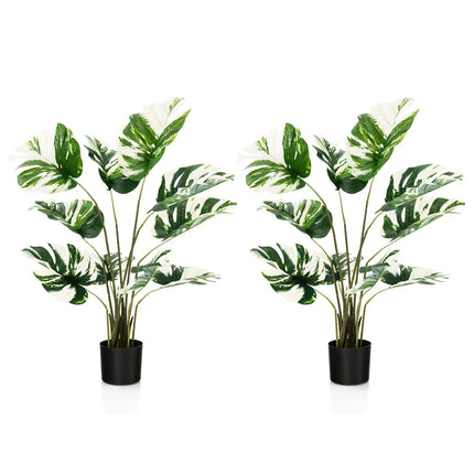Goplus 4ft Artificial Monstera Deliciosa Plant, 2 Pack Tall Fake Tropical Palm Tree in Pot with 10 Decorative Split Leaves