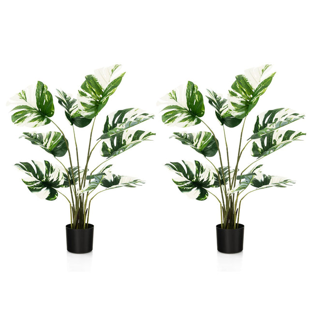 Goplus 4ft Artificial Monstera Deliciosa Plant, 2 Pack Tall Fake Tropical Palm Tree in Pot with 10 Decorative Split Leaves