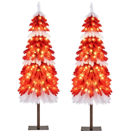 Goplus 5 FT Pre-Lit Artificial Christmas Tree for Entrances, Red & White Candy Cane Xmas Tree
