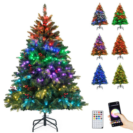 Goplus Smart Pre-Lit Artificial Christmas Tree with Remote Control & Twinkling Modes
