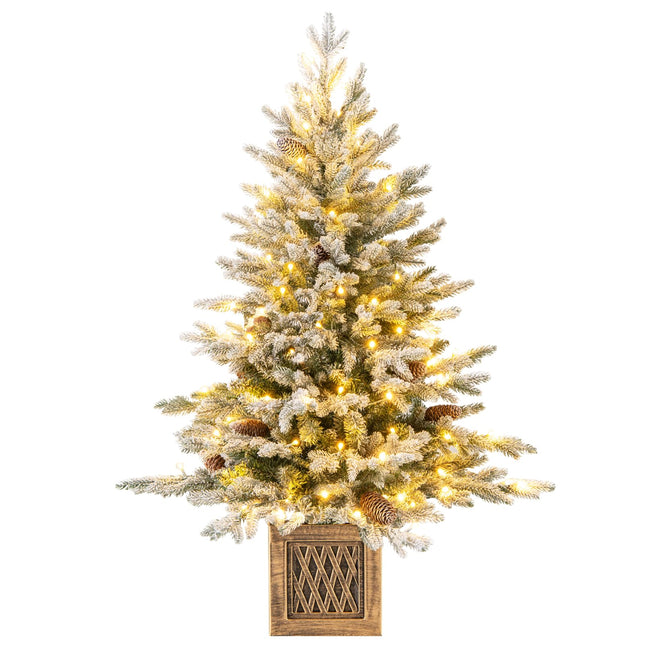 Goplus 4 FT Pre-lit Entrance Christmas Tree with 100 LED Lights 15 Pine Cones & Vintage Base