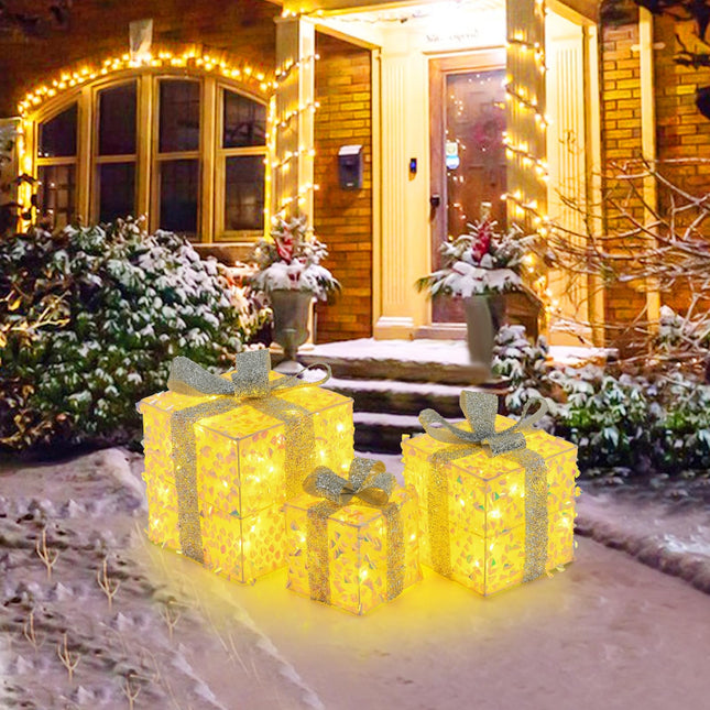 Goplus 3 Pieces Christmas Lighted Gift Boxes Light up Xmas Present Boxes