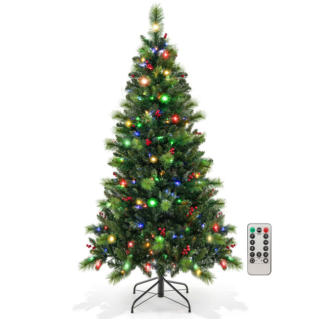 Goplus Pre-Lit Artificial Christmas Tree, Hinged Xmas Tree with 670 PVC & Pine Needles Branch Tips