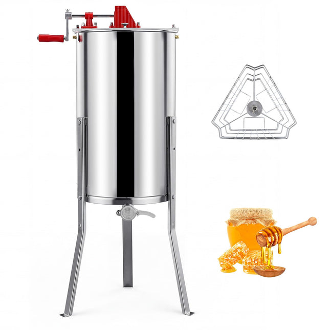 Goplus 3 Frame Manual Honey Extractor with Bottom Gravity Flow Gate & Clear Lid