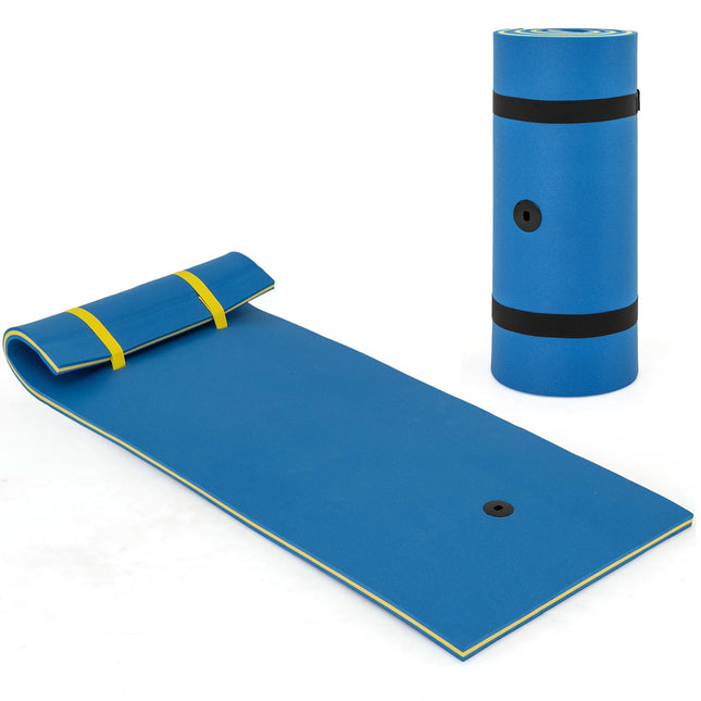 Goplus 87" x 36" Floating Water Mat Pad Pad with Rolling Pillow Design