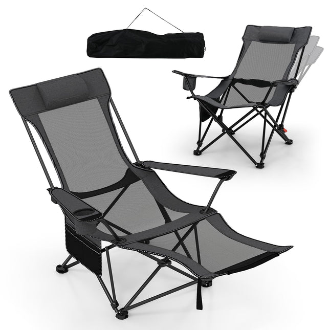Goplu Camping Lounge Chair w/4-position Backrest Carrying Bag Removable Pillow