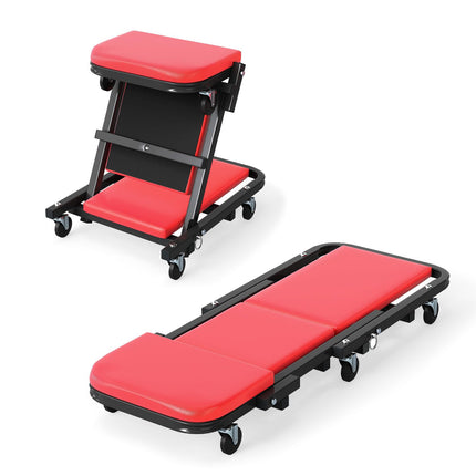 Goplus 2-in-1 Rolling Folding Z Creeper Seat with 6 Swivel Casters