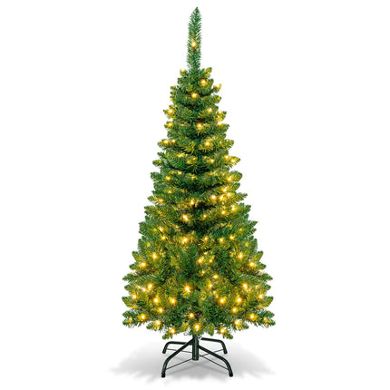 Goplus 4.5/6.5/7.5ft Prelit Pencil Christmas Tree, Premium Hinged Fir Tree