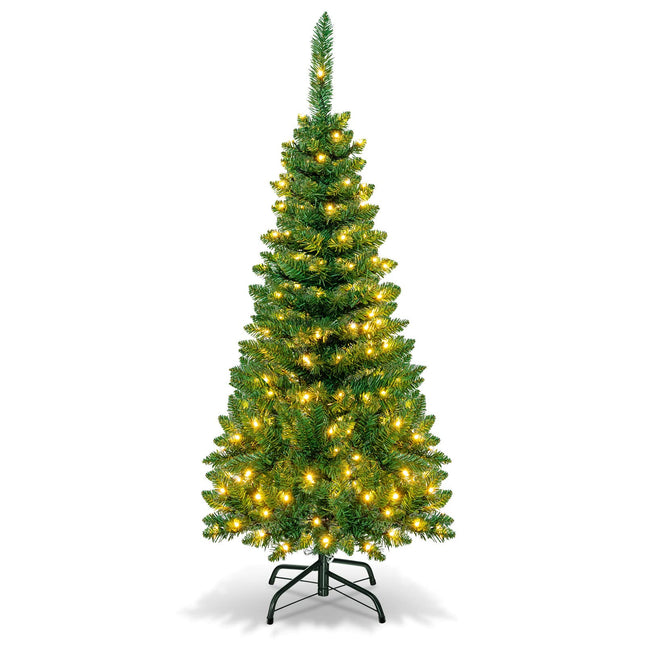 Goplus 4.5/6.5/7.5ft Prelit Pencil Christmas Tree, Premium Hinged Fir Tree
