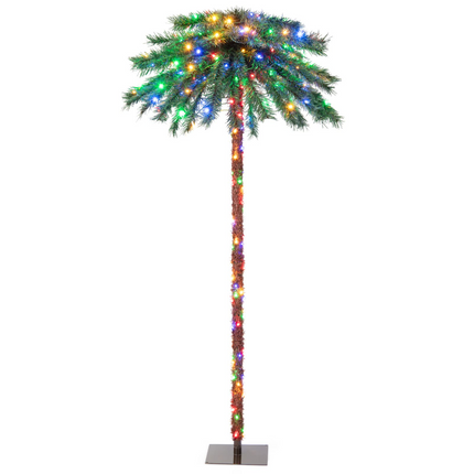 Goplus 6 FT Pre-Lit Artificial Christmas Tree, Lighted Xmas Palm Tree W/ 210 Multi-Color LED Lights - GoplusUS