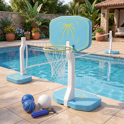 Goplus 2-in-1 Pool Basketball Hoop & Volleyball Net w/Weighted Base for Summer Outdoor Party