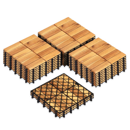 Goplus 27/54-Pack Acacia Wood Interlocking Deck Tiles (Grid) | Tool-Free Assembly