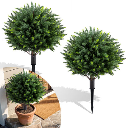 Goplus 27.5" Artificial Cypress Topiary Trees Set of 2 Faux Topiary Bushes Shrubs