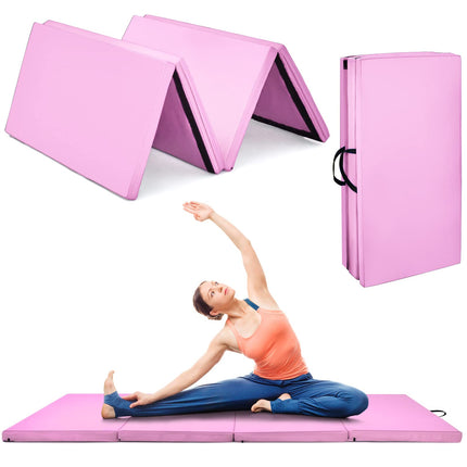 Goplus 8' x 4' Folding Gymnastics Mat, 2" Thick 4 Fold Exercise Tumbling Mat with Carrying Handles for Home Gym Fitness