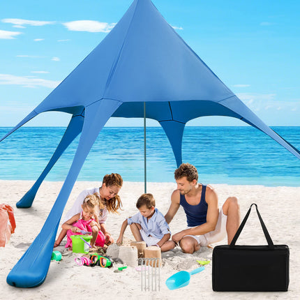 Goplus Beach Canopy, 20 x 20 FT Beach Shade with UPF50+ Sun Protection, Carrying Bag, Sand Shovel, Aluminum Pole, 6 Ground Stake