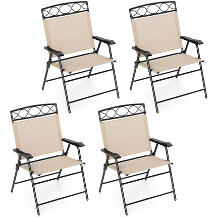Goplus Folding Patio Chairs Set of 4 | Outdoor Lawn Chairs with Armrests & Metal Frame