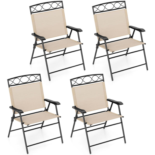 Goplus Folding Patio Chairs Set of 4 | Outdoor Lawn Chairs with Armrests & Metal Frame