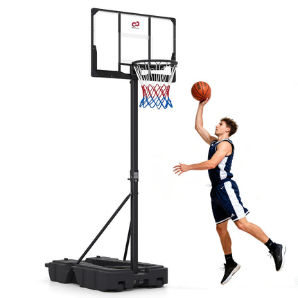 Goplus Foldable Basketball Hoop, 10 FT Stepless Adjustable Basketball Goal System w/Fillable Base