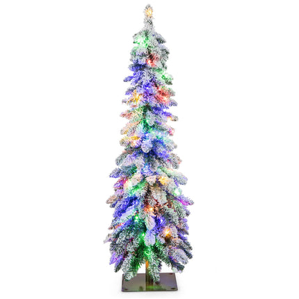 Goplus 4ft / 5ft Pre-Lit Flocked Christmas Tree with PVC Branch Tips & LED Lights