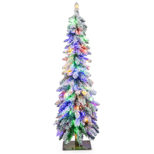 Goplus 4ft / 5ft Pre-Lit Flocked Christmas Tree with PVC Branch Tips & LED Lights