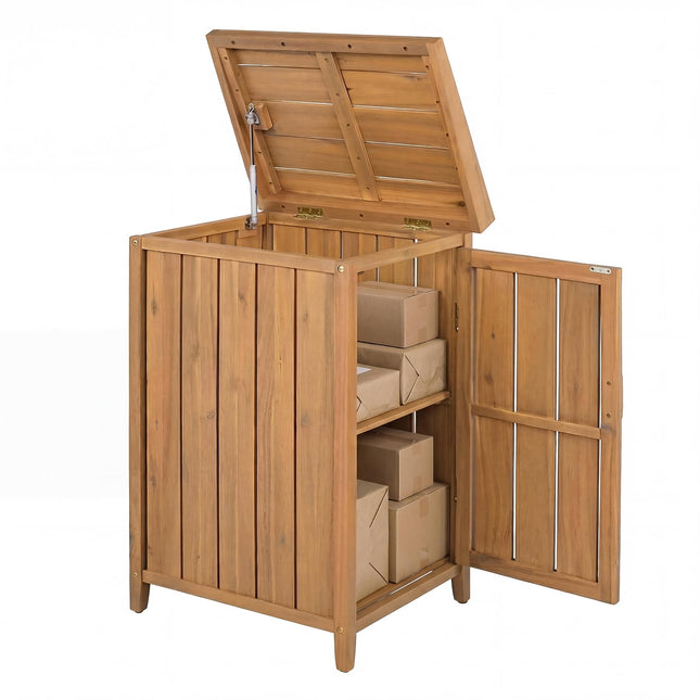 Goplus Wood Package Delivery Box fot Outside Utility 2-tier Outdoor Storage Cabinet Tool Shed