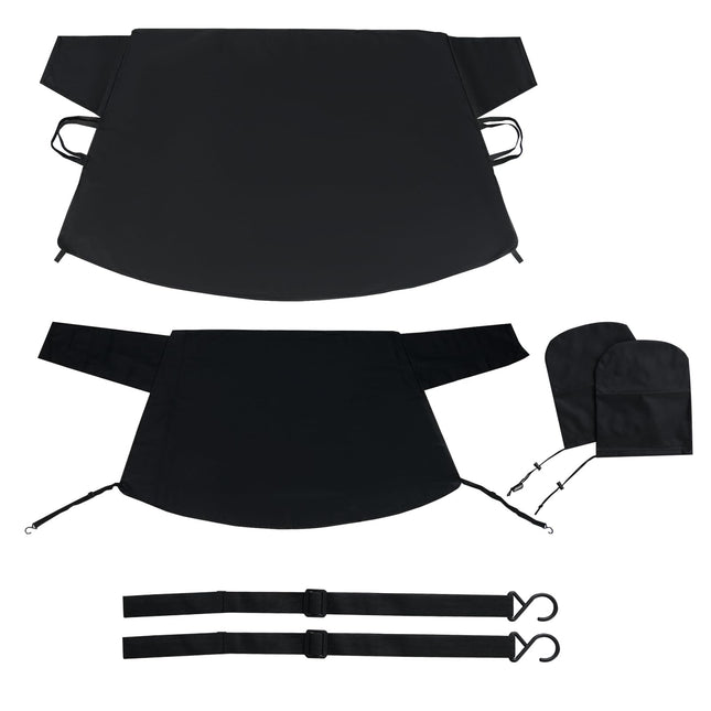 Goplus Car Windshield Snow Cover Set, Heavy Duty 600D Oxford Fabric Front & Rear Ice Frost Protectors with Side Mirror Covers & Storage Bags