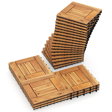Goplus 27/54-Pack Acacia Wood Deck Tiles 12" x 12" Interlocking Floor Tiles for Patio(Boardwalk)
