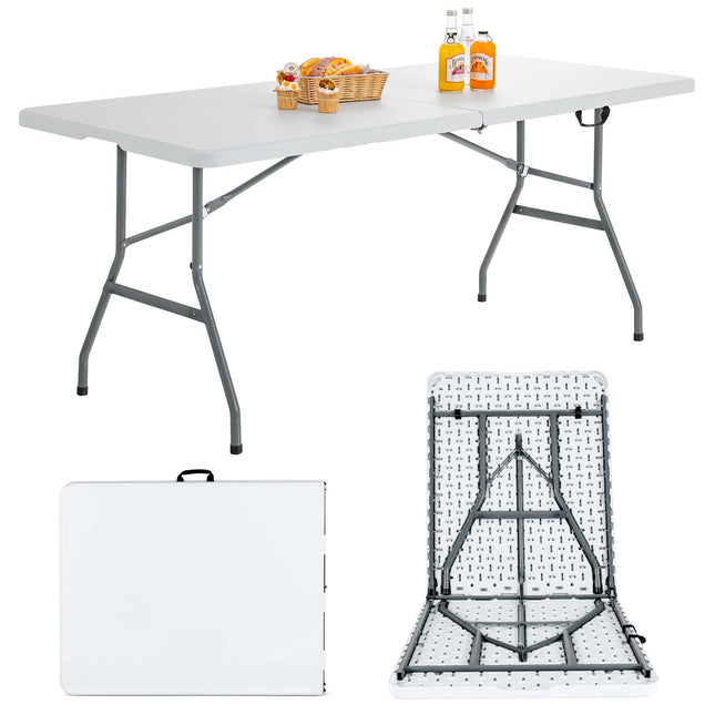 Goplus Folding Tables, 6ft Foldable Plastic Card Table, Portable Heavy Duty Fold Up Table w/Handle - GoplusUS