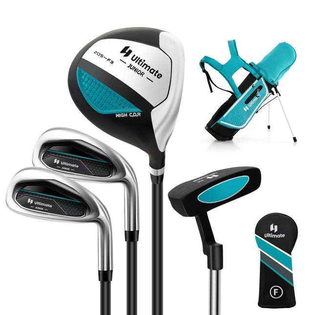 Goplus Junior Complete Golf Club Set for Kids, Right Hand Golf Clubs with Stand Bag, Rain Hood