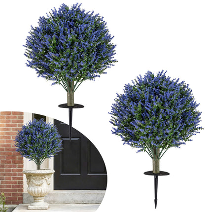 Goplus Set of 2 Artificial Lavender Topiary Ball Trees with Ground Spikes
