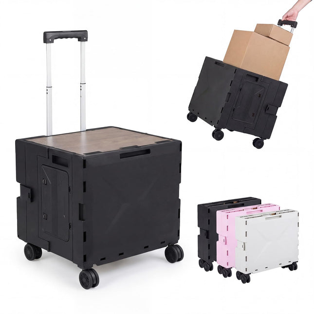 Goplus Foldable Utility Cart on 4 Rotate Wheels | Collapsible Tool Box Shopping Trolley