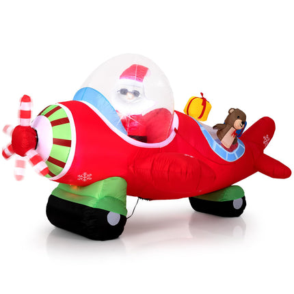 Goplus 7.2 Ft Animated Inflatable Santa on Plane with Spinning Propeller Bright LED Lights