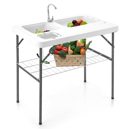 Goplus 40" Folding Fish Cleaning Table with Dual Water Basins