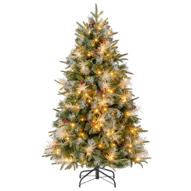 Goplus 5FT / 6FT / 7FT Pre-Lit Artificial Christmas Tree with Pine Cones & Berries