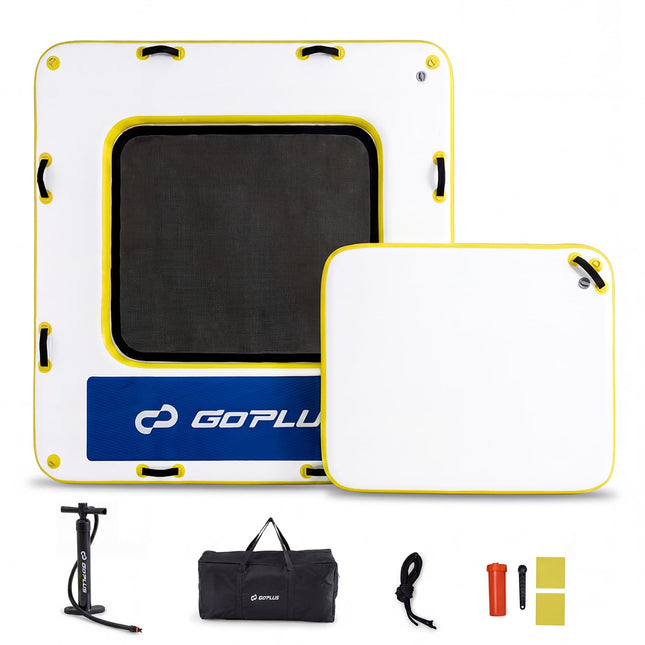 Goplus 8FT x 8FT x 6 Inch Inflatable Floating Dock w/Mesh Swim Area & Non-Slip Pad