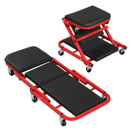 Goplus 2-in-1 Z-Shaped Rolling Garage Stool with Padded Seat & 6 Swivel Casters