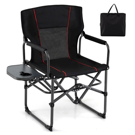 Goplus Heavy-Duty Folding Padded Director Chair with Side Table & Cup Holder